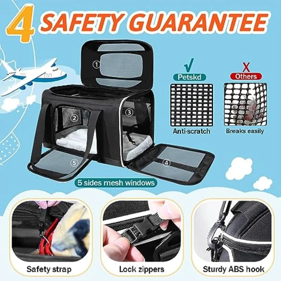 Top-Expandable Pet Carrier 18x13x9.5 Inches Southwest Airline Approved Soft-Sided Carrier for Small Cats and Dogs with Locking