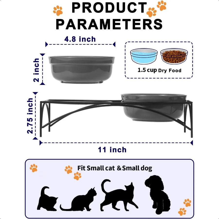 Dog Cat Food Bowls12 OZ 1.5 Cup Ceramic Raised Pet Bowls for Food and Water Two Elevated Pet Dishes Bowls 2.75 Height Sturdy Me