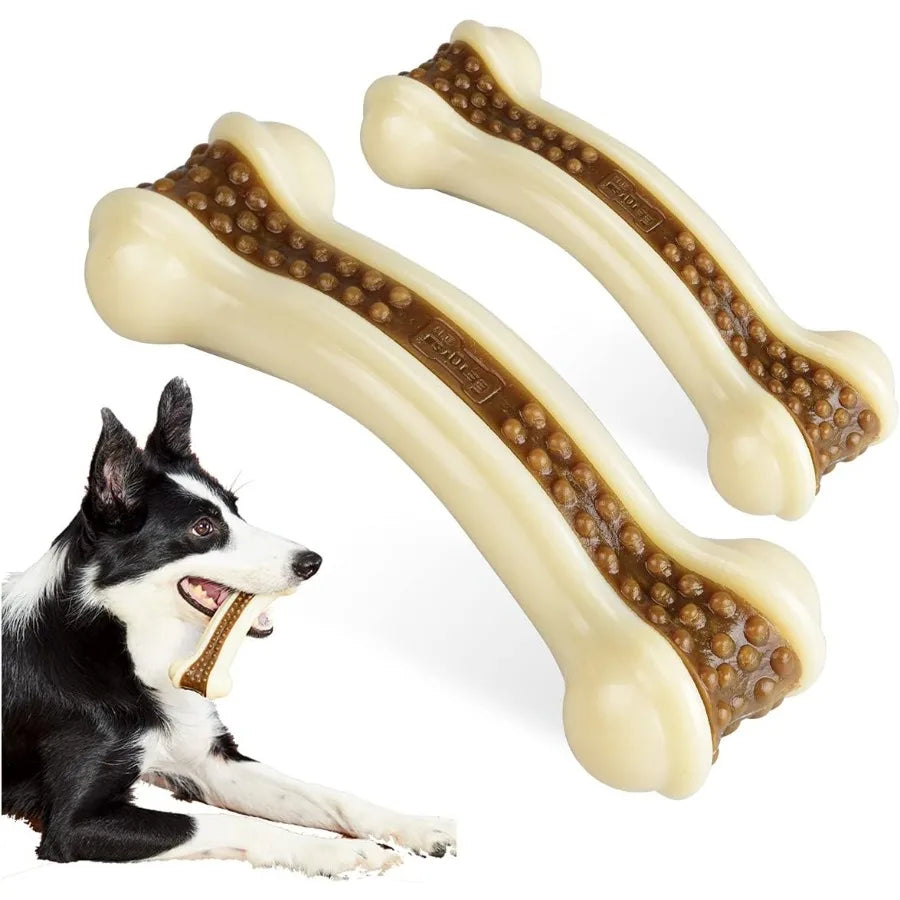 Indestructible Dog Chew Toys for Aggressive Chewers Large Breed 2 Pack Beef Flavor Durable Nylon Bones for Large Medium Small P
