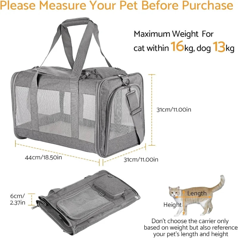 Airline Approved Pet Carrier for Cats Dogs Soft Travel Bag with Breathable Honeycomb Board,Removable Support Board for Vet