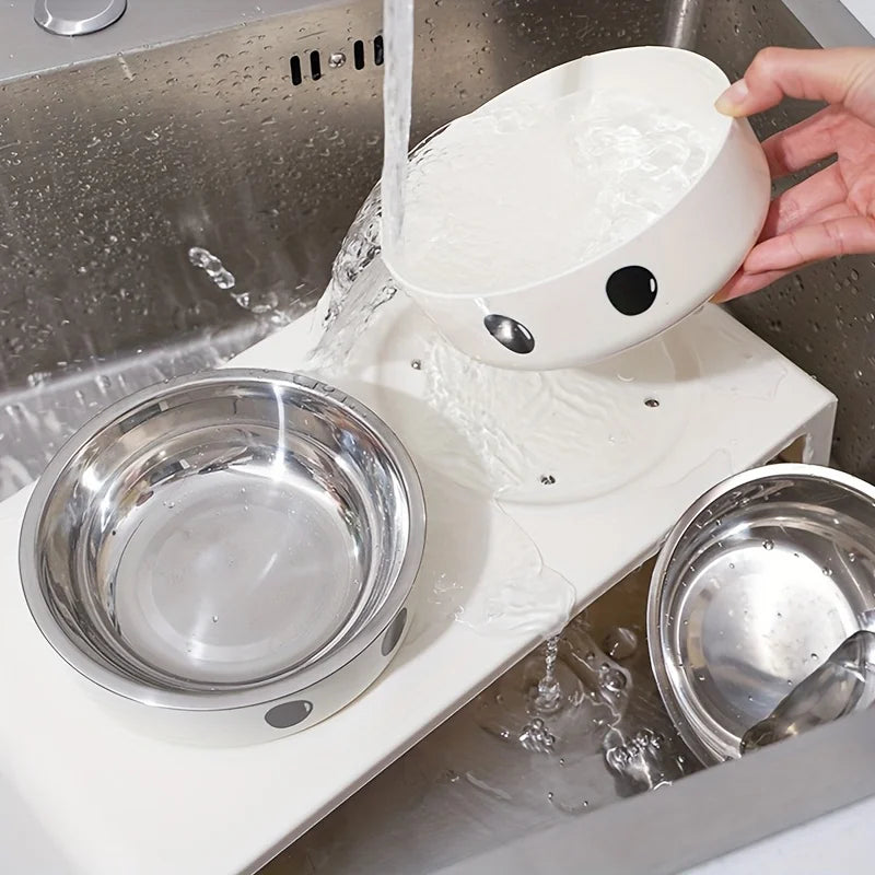 Elevated Pet Dog Feeder Bowls Raised Stand with Double Stainless Steel Food Water Bowls For Small Medium Large Dogs Cats