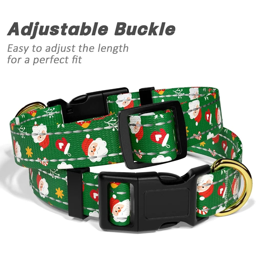 Reflective Dog Collar, Cute Christmas Style Dog Collar for Small Dogs, Soft Nylon Puppy Collar for Boy and Girl Female Dog, Adju