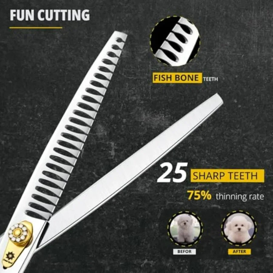 Dream Reach Chunker Dog Scissors 8 Inch Ergonomic Professional Pet Grooming Shears with Adjustable Screw Textured Thinning Scis