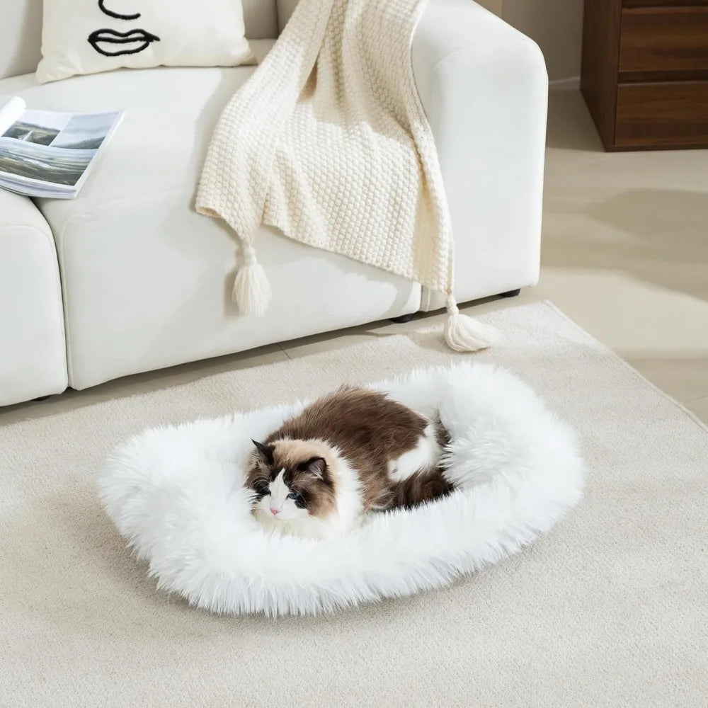 Fluffy Dog Cat Bed Mat 19.6x31.4 inch, Washable Soft Plush Faux Fur Warm Area Puppy Pads Blanket for Indoor Pet Sleep Cushion Wh