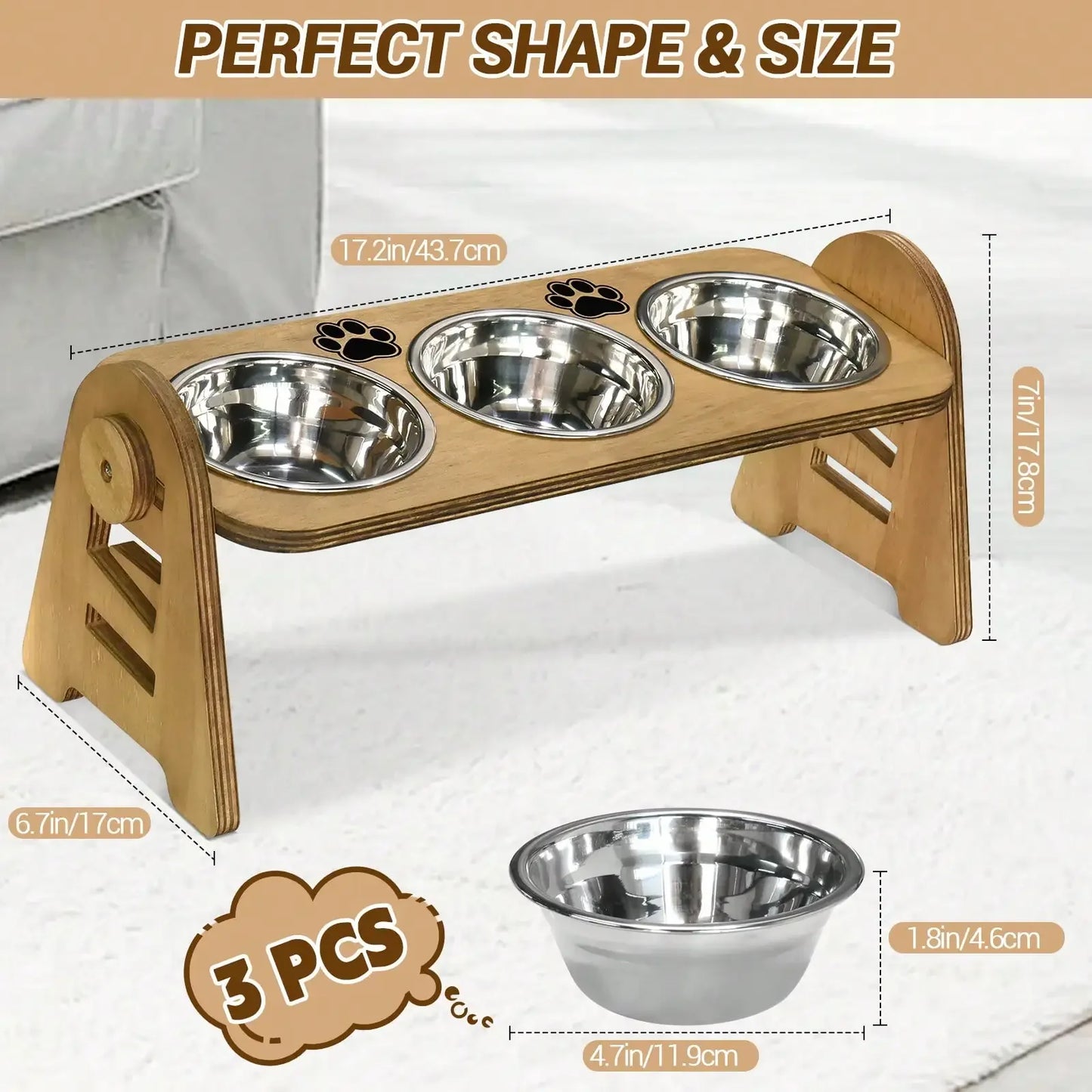 Cat And Dog Pet Bowl, Adjustable Height, Suitable For Indoor Cats And Small Dogs, With 3 Stainless Steel Cat Bowls, Cat Food And