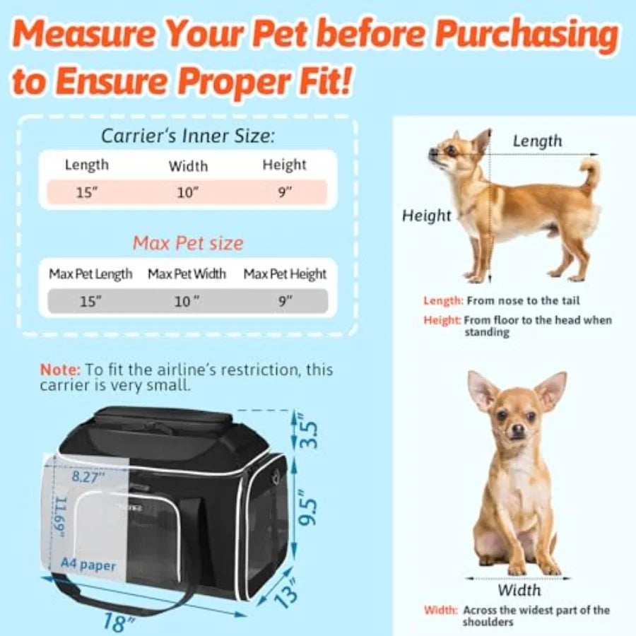 Top-Expandable Pet Carrier 18x13x9.5 Inches Southwest Airline Approved Soft-Sided Carrier for Small Cats and Dogs with Locking