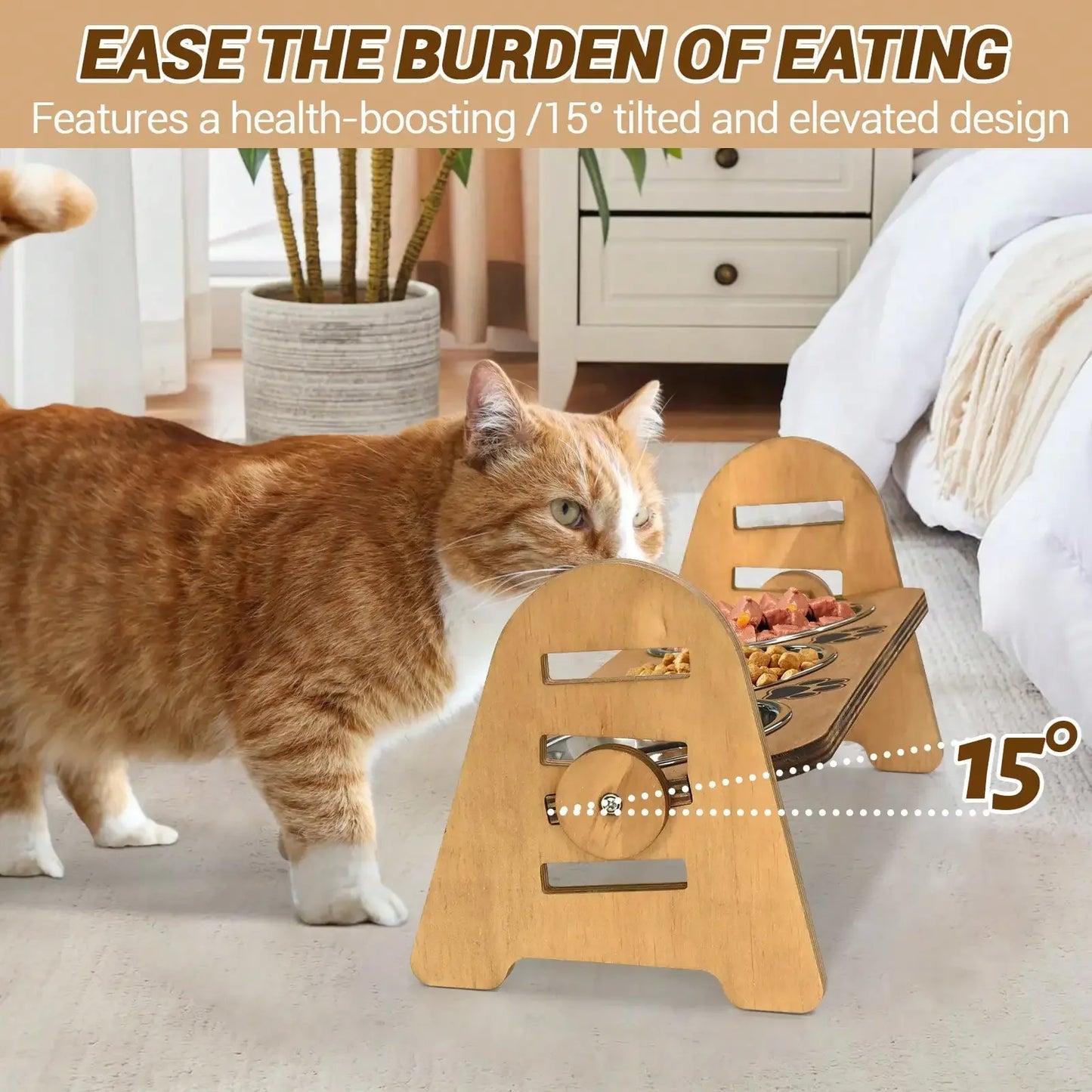 Cat And Dog Pet Bowl, Adjustable Height, Suitable For Indoor Cats And Small Dogs, With 3 Stainless Steel Cat Bowls, Cat Food And