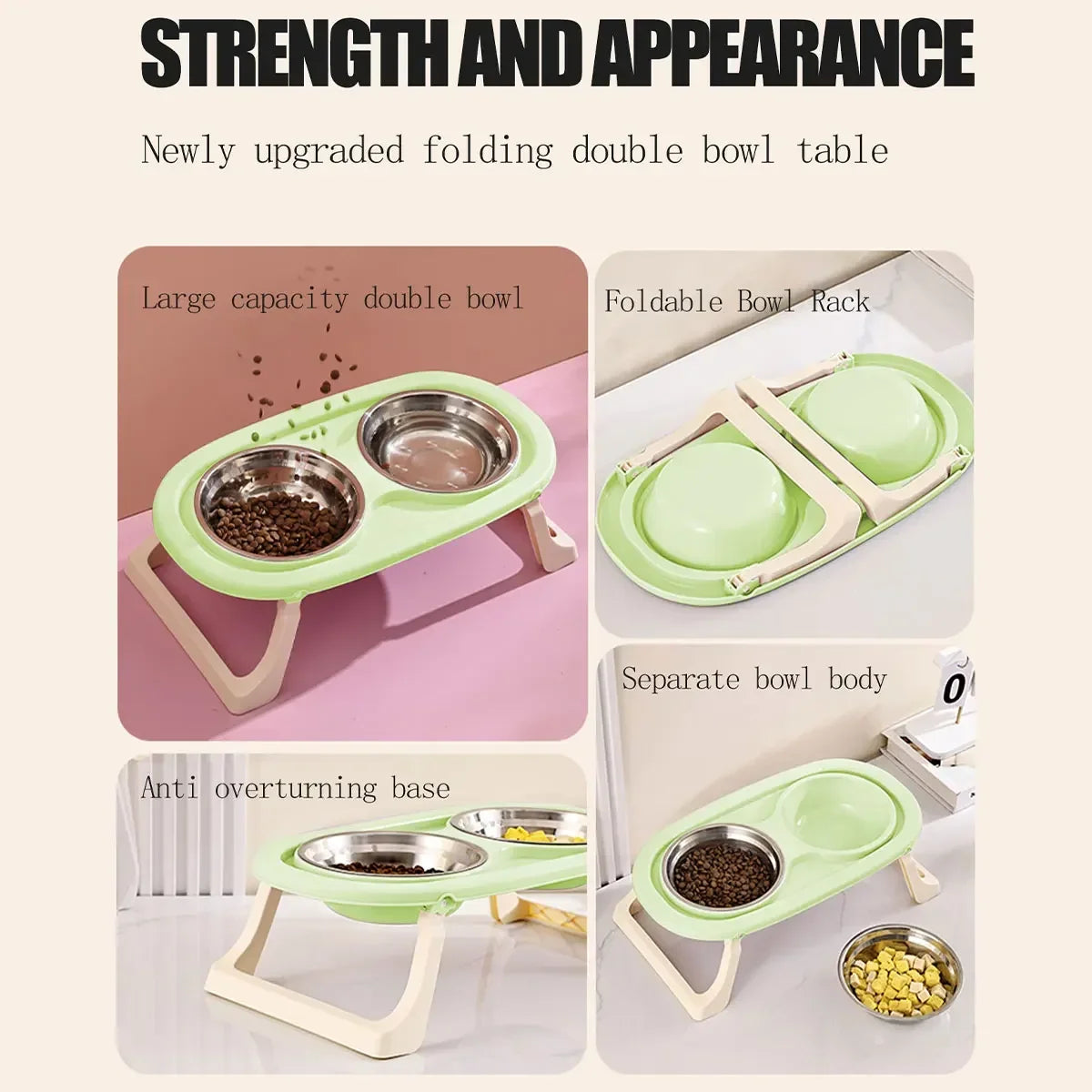 1PC Foldable Stainless Steel Pet Bowl Cat Food Bowl Cat Bowl Dog Food Bowl Neck Protection High Foot Double Bowl Cute bowl Dog