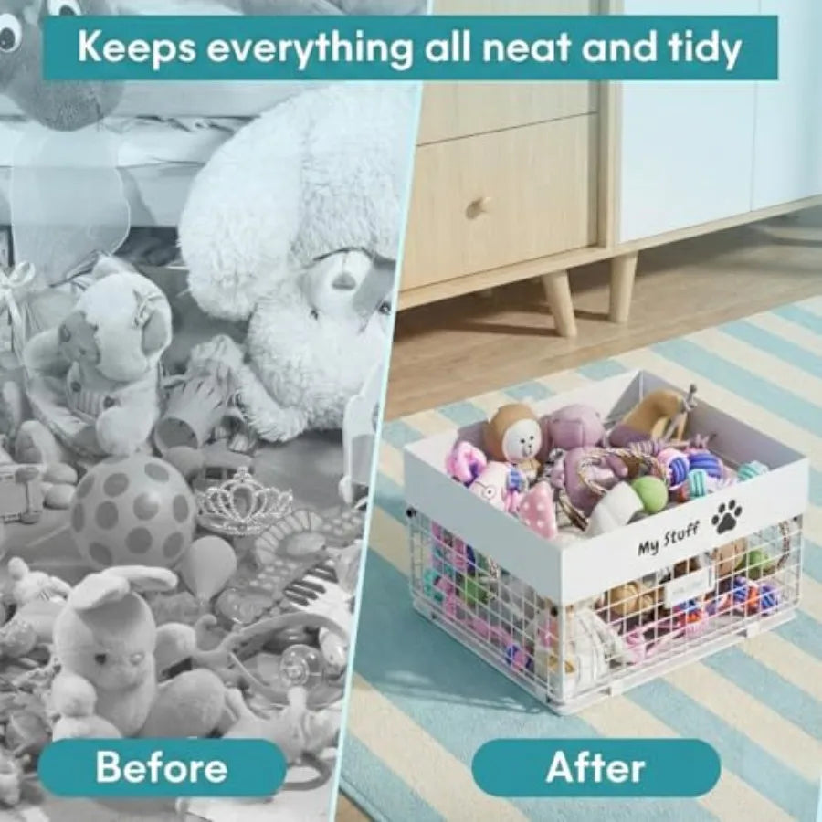 Dog Toy Box- Metal Toy basket for Dog - Dog Toys Storage Bin for Pet - Personalized Large Dog Toys Basket for Puppy and Pet- Ch
