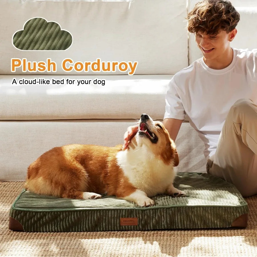 Large Waterproof Dog Bed with Egg Crate Foam Support and Washable Cover Plush Corduroy Exterior for Cozy Comfort AntiSlip Botto