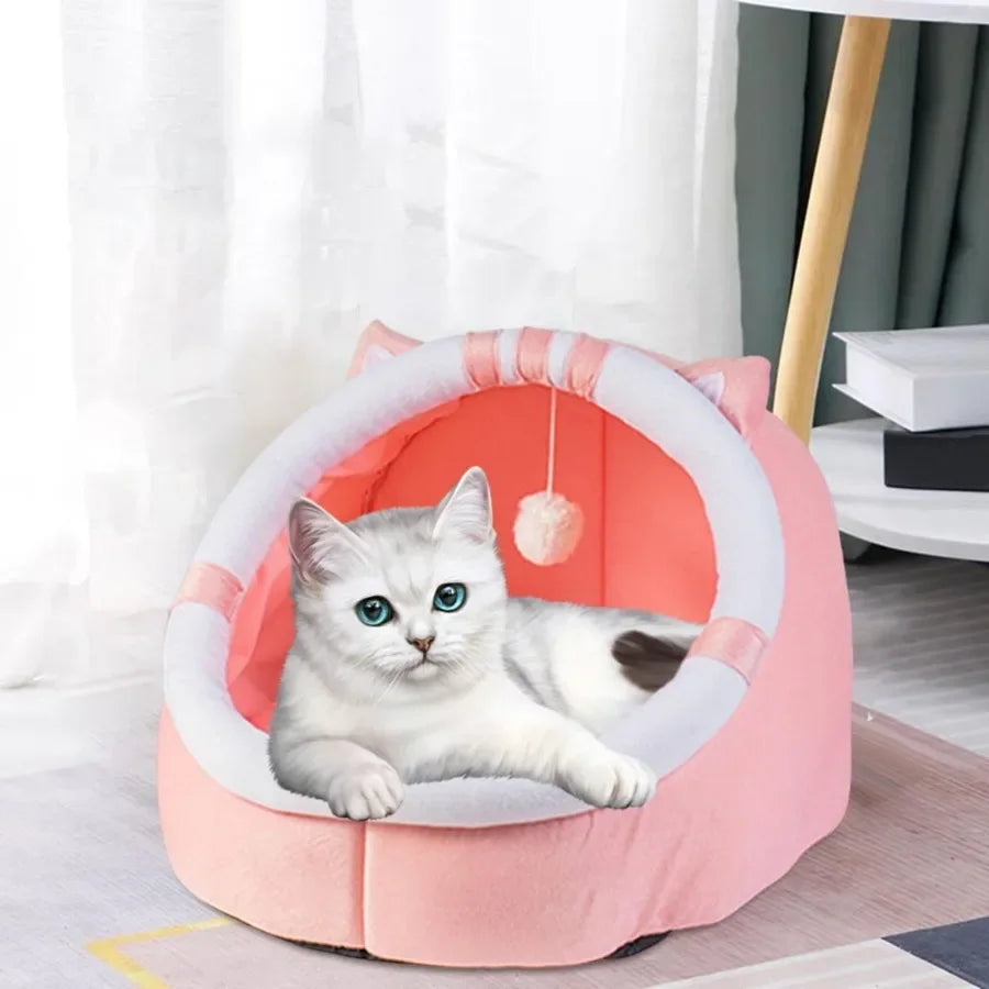 Warm Cave Nest Sleeping Bed for Indoor Cats and Small Puppies Cozy Pink Pet Bed with Soft Fleece Interior Ideal for Indoor Use