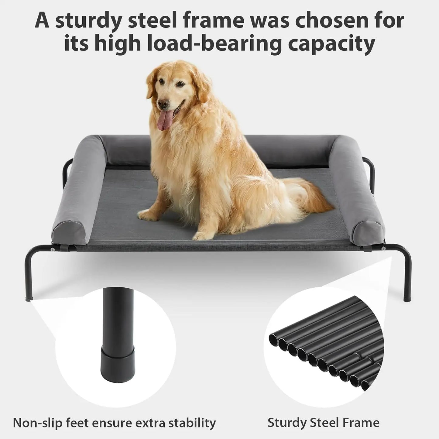 Large Elevated Cooling Dog Bed with Breathable Mesh, Chew-Proof Design for Outdoor Use, Portable Pet Cot