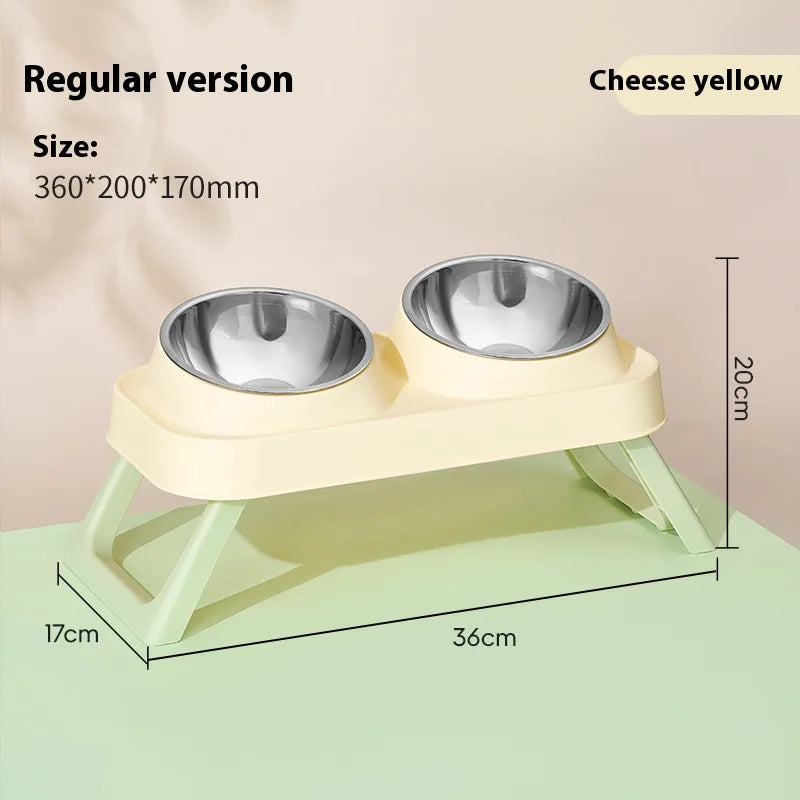 Stainless Steel Elevated Cat Bowl Dual Dish - Anti-Slip Non-Tip Raised Feeder Neck Support for Pets Dogs Cats