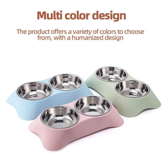 1PC Pet Stainless Steel Double Bowl Cat and Dog Bowl Cat Food Dish Dog Food Dish Anti-Spill Feeder and Waterer, Dual-Purpose Pet