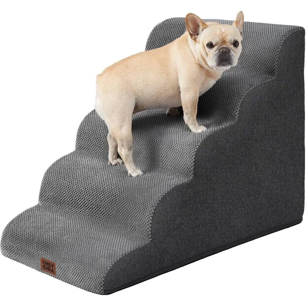 Curved Dog Stairs p or High Beds, 5-Step Extra Wide Dog Steps or Small Dogs and Cats, Pet Stairs or High Bed Clim, Non-Slip Bala