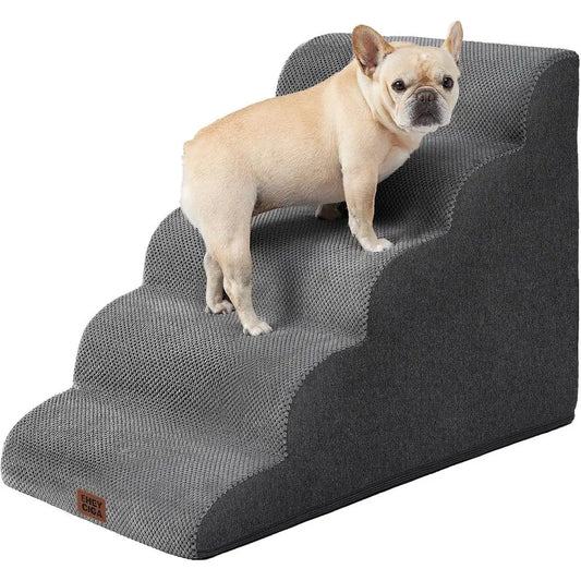 Curved Dog Stairs p or High Beds, 5-Step Extra Wide Dog Steps or Small Dogs and Cats, Pet Stairs or High Bed Clim, Non-Slip Bala