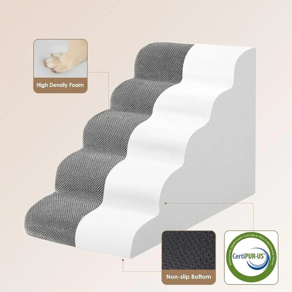 Curved Dog Stairs p or High Beds, 5-Step Extra Wide Dog Steps or Small Dogs and Cats, Pet Stairs or High Bed Clim, Non-Slip Bala