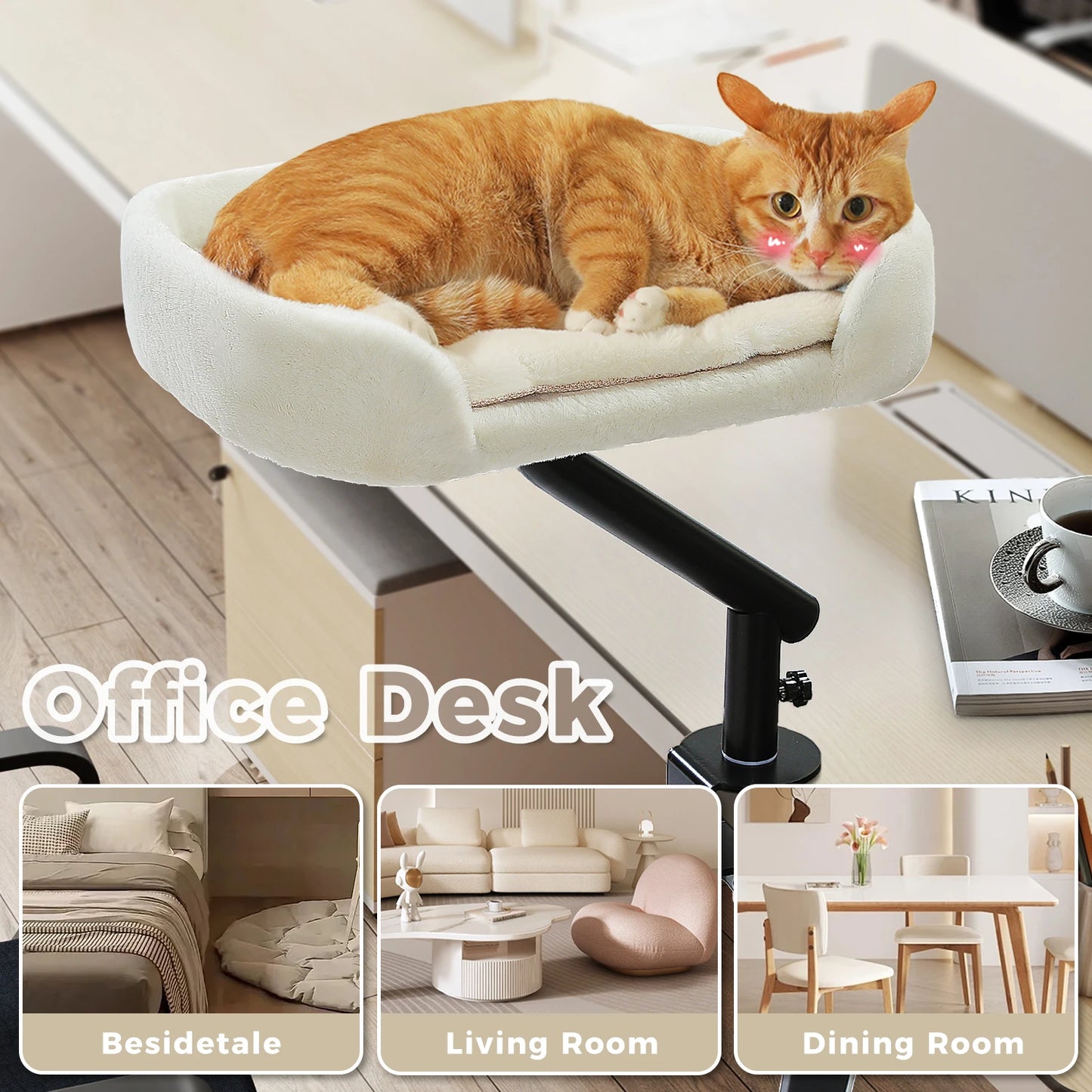 Cat Desk Bed, 360° Rotatable Cat Bed Stand for Indoor Cats, Adjustable Cat Basket, Cats Hammock for Table, Soft Cat Bed for Desk