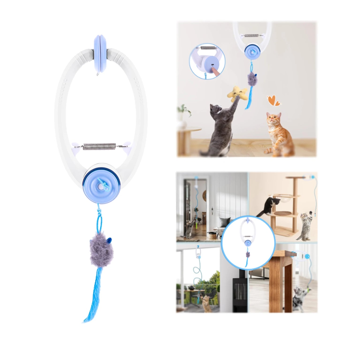 Automatic Retractable Cat Toys Door Hanging with 3 Catnip Mice Teaser Electronic Self Play Feather Cat Interactive Toy Cat Tease