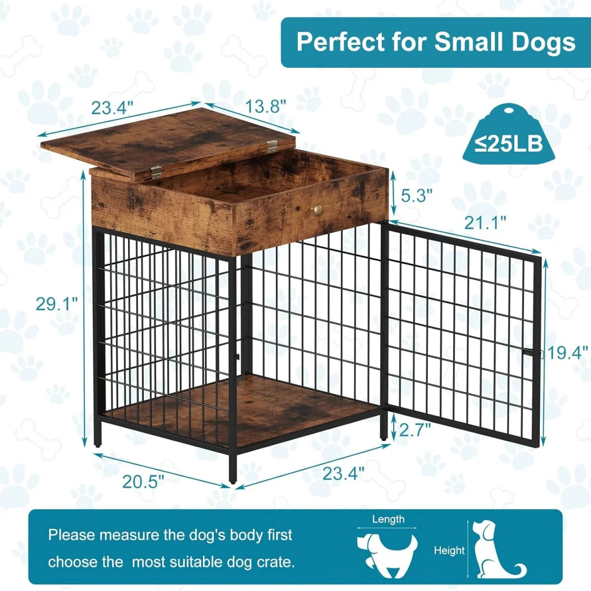 Dog Crate Dog Kennel with Drawer Pet Cage Nightstand Pet Crate End Table for Small Dog