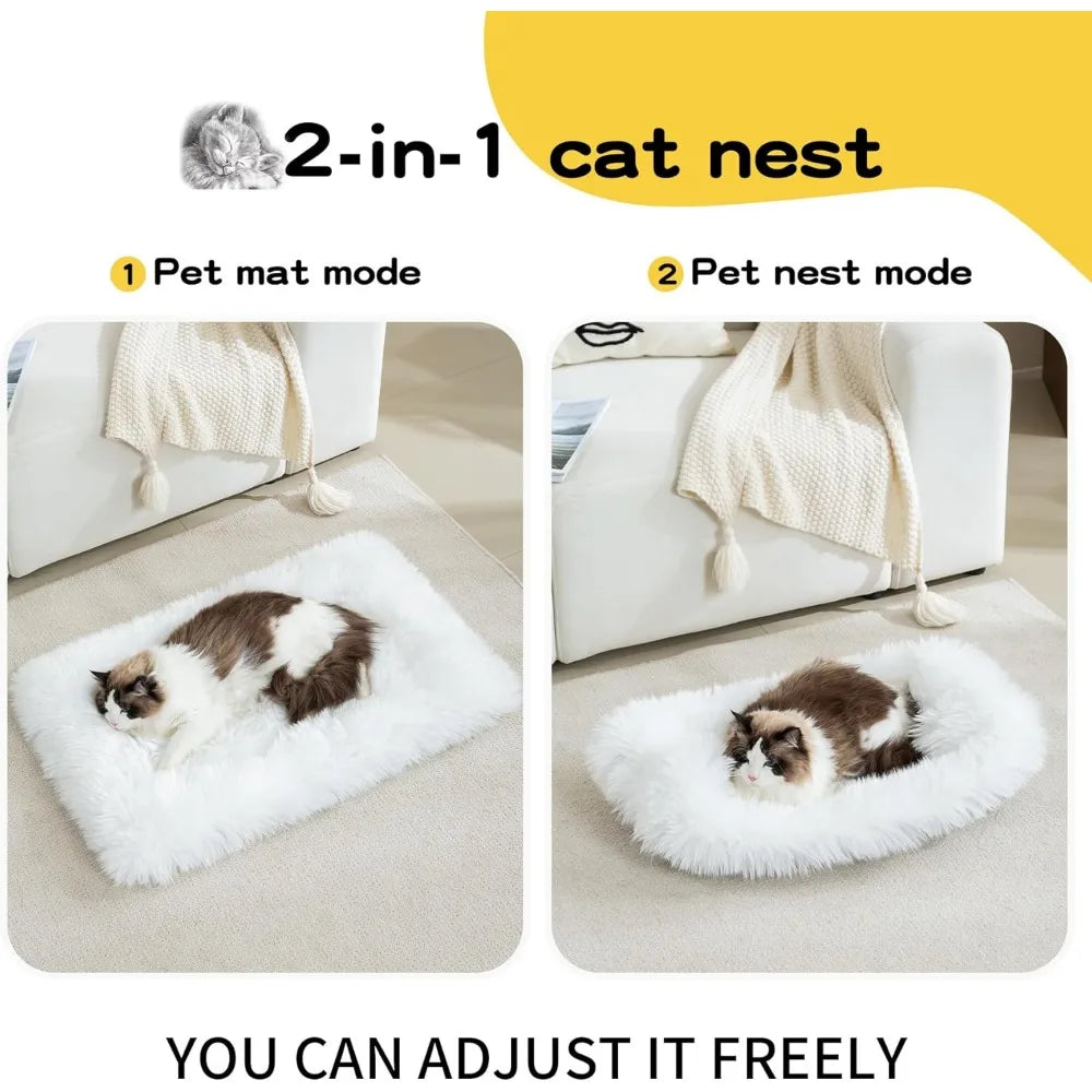 Fluffy Dog Cat Bed Mat 19.6x31.4 inch, Washable Soft Plush Faux Fur Warm Area Puppy Pads Blanket for Indoor Pet Sleep Cushion Wh