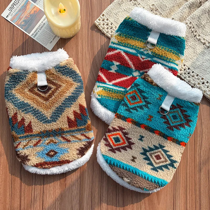 Dog Cat Vest - Winter Warm Plush Sleeveless Jacket, Nordic Knit Pattern Pet Coat, Cozy Fleece Lined Puppy Kitten Appar