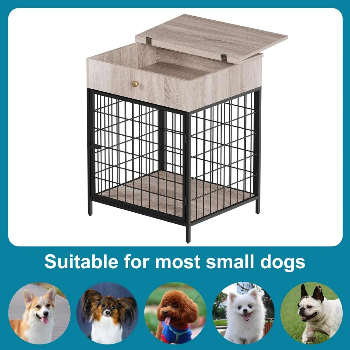 Dog Crate Dog Kennel with Drawer Pet Cage Nightstand Pet Crate End Table for Small Dog