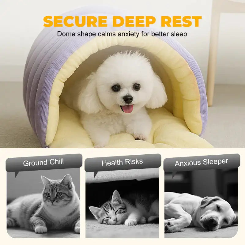 Winter Thermal Plush Cat Bed Winter Warm Enclosed House with Removable Washable Cover for Cats Small Pets Anxiety Relief ﻿