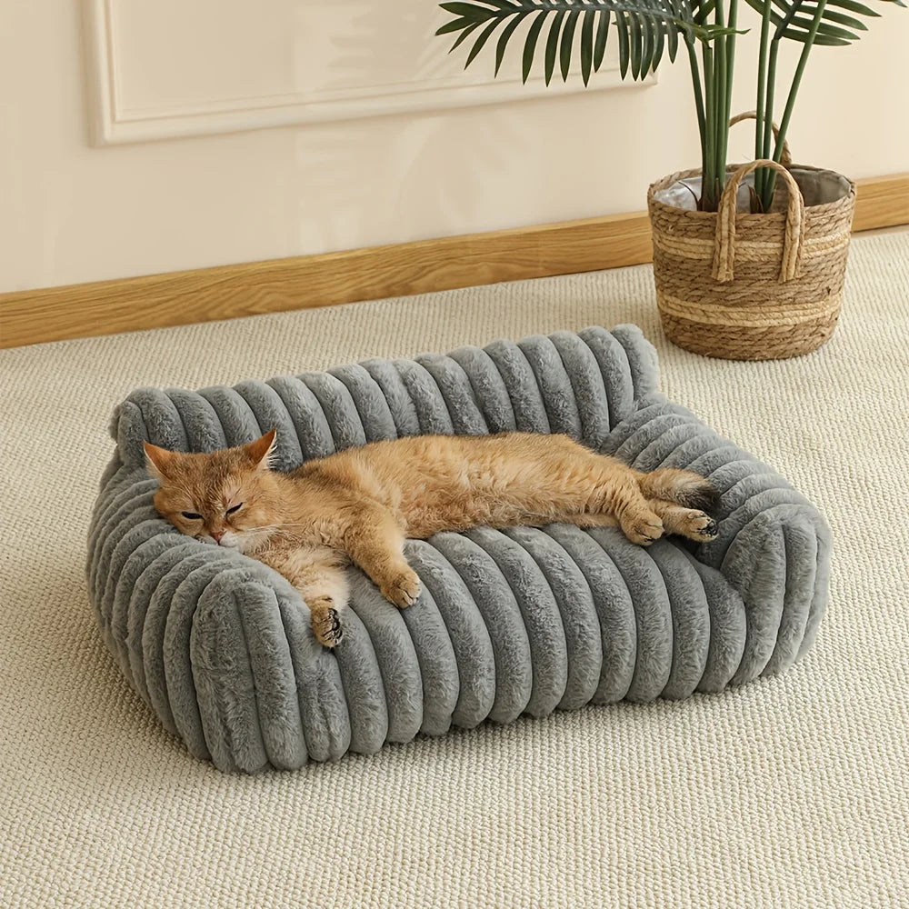 1PC Striped Cat Sofa Bed Soft Polyester Pet Bed Breathable for All Seasons Suitable for Small to Medium Catsor Sleeping