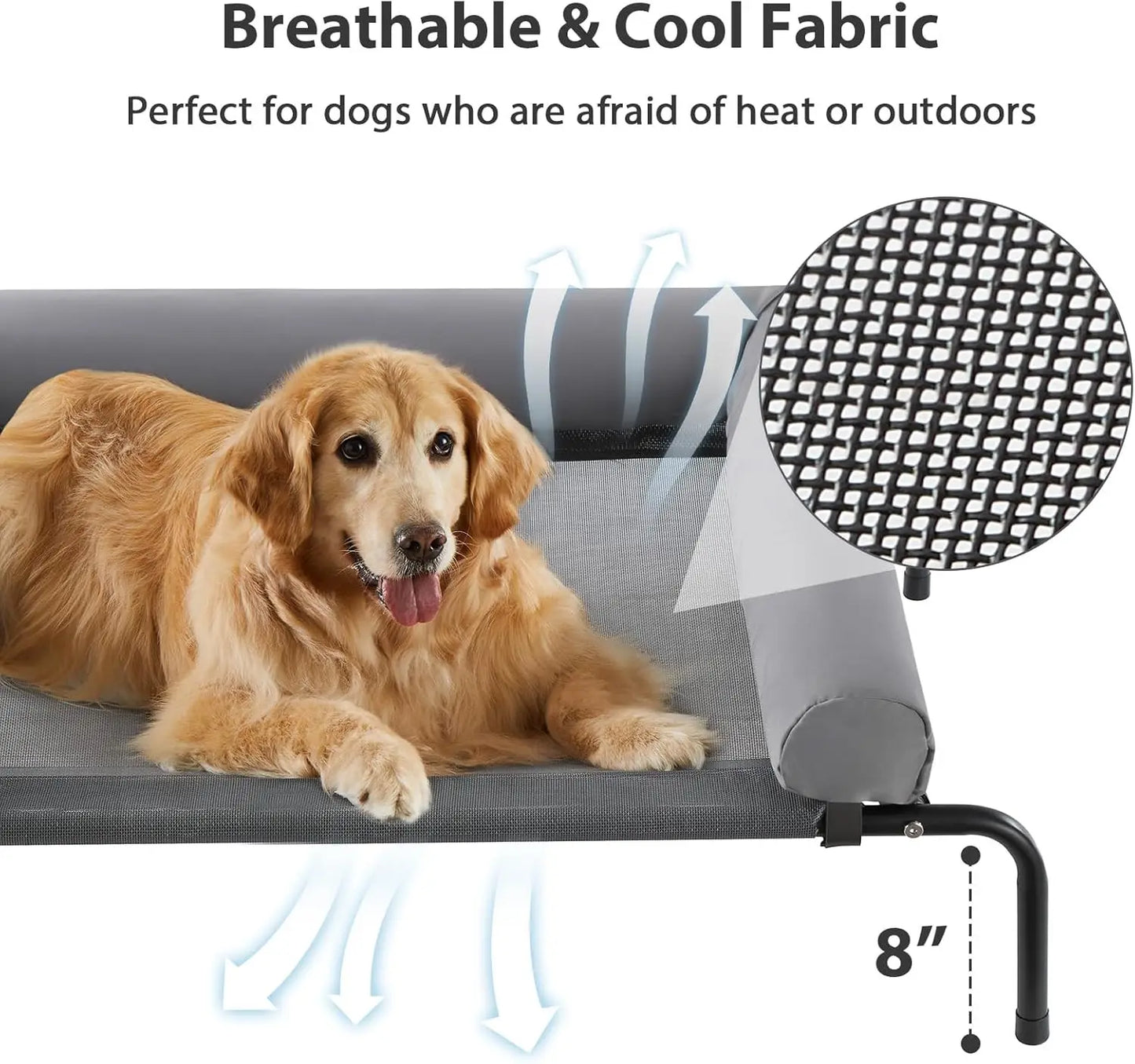 Large Elevated Cooling Dog Bed with Breathable Mesh, Chew-Proof Design for Outdoor Use, Portable Pet Cot