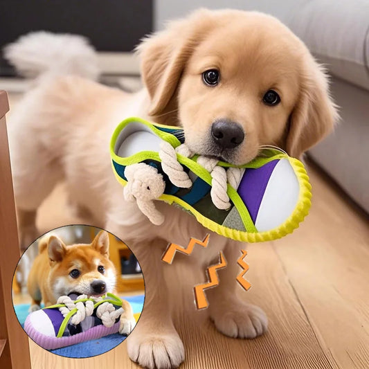 Dog Squeak Toy Teeth Grinding Bite Resistant Slippers Shape Puppy Chew Toy With Cotton Rope Pet Chewing Toys Dog Toys