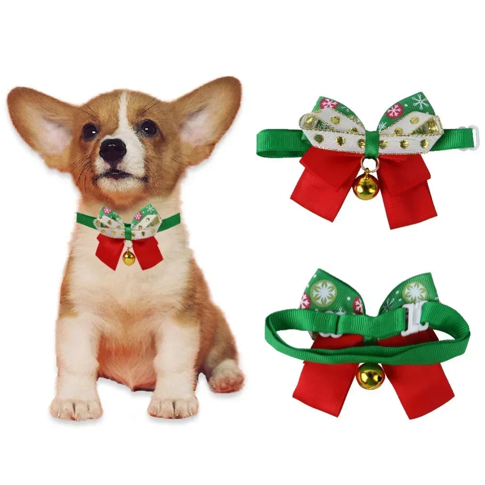 New Year's Christmas Pet Collar with Bell Cute Bow Tie Pet Cat Dog Collar Bow Tie Kitten Puppy Chihuahua Pug Collar
