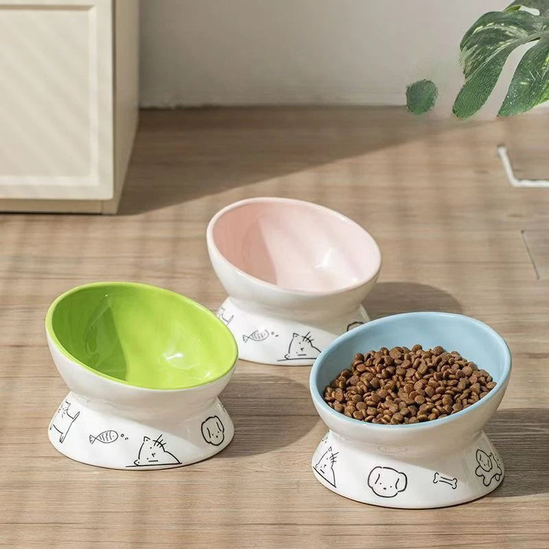 Ceramic Raised Cat Bowl  Elevated Pet Feeding Tray for Cats and Small Dogs Food Dispenser Pet Supplies Dog Accessories
