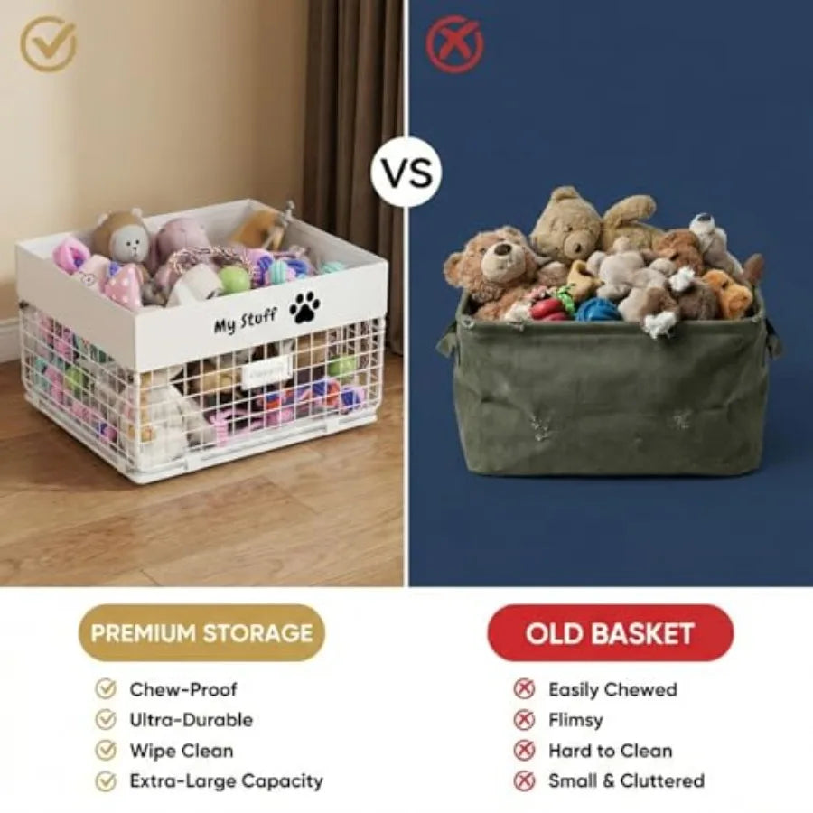 Dog Toy Box- Metal Toy basket for Dog - Dog Toys Storage Bin for Pet - Personalized Large Dog Toys Basket for Puppy and Pet- Ch