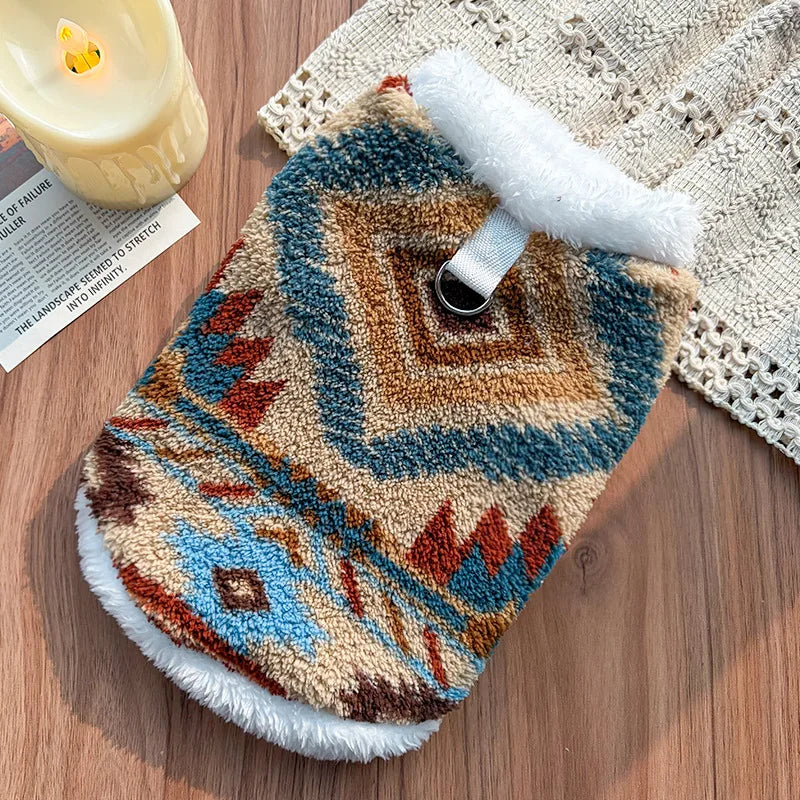 Dog Cat Vest - Winter Warm Plush Sleeveless Jacket, Nordic Knit Pattern Pet Coat, Cozy Fleece Lined Puppy Kitten Appar