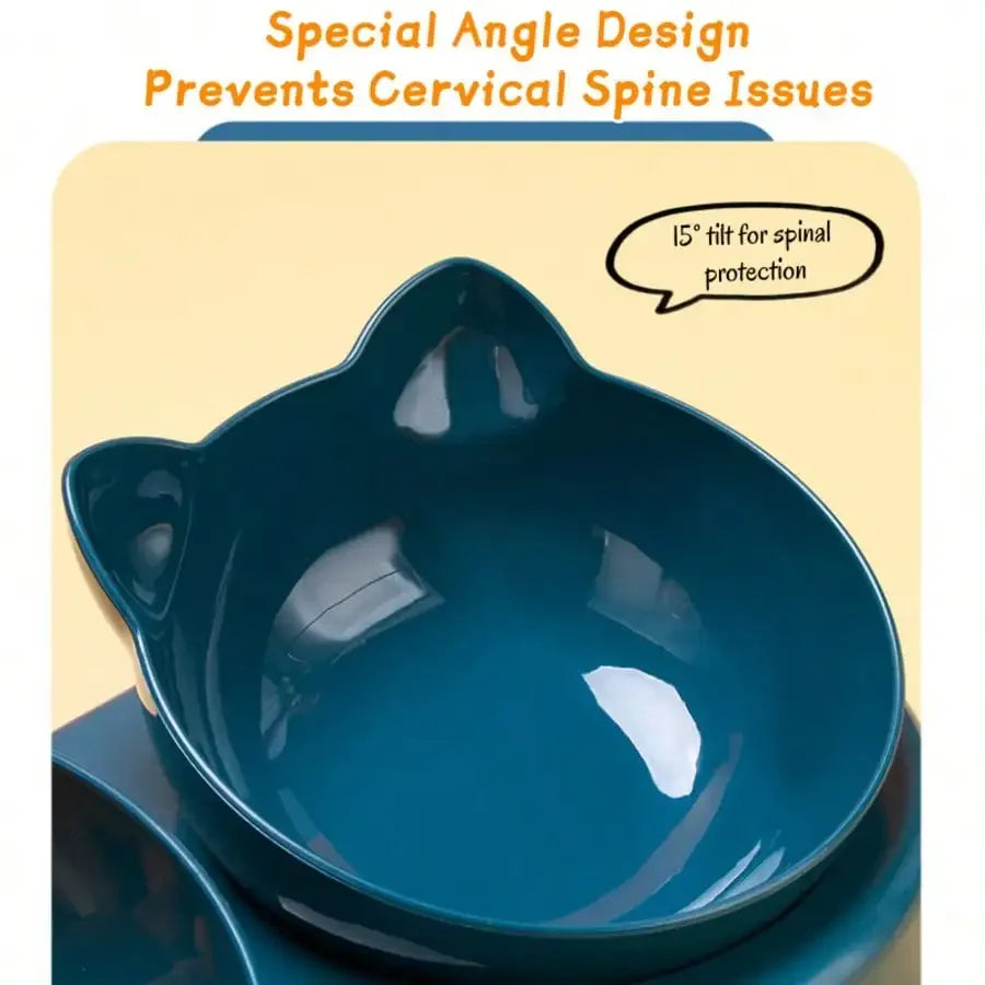 Triple Cat Bowls For Food And Water, Plastic Raised Cat Dishes, Automatic Water Bottle 3 In 1 Pet Bowls 2 Food Bowls And Water F