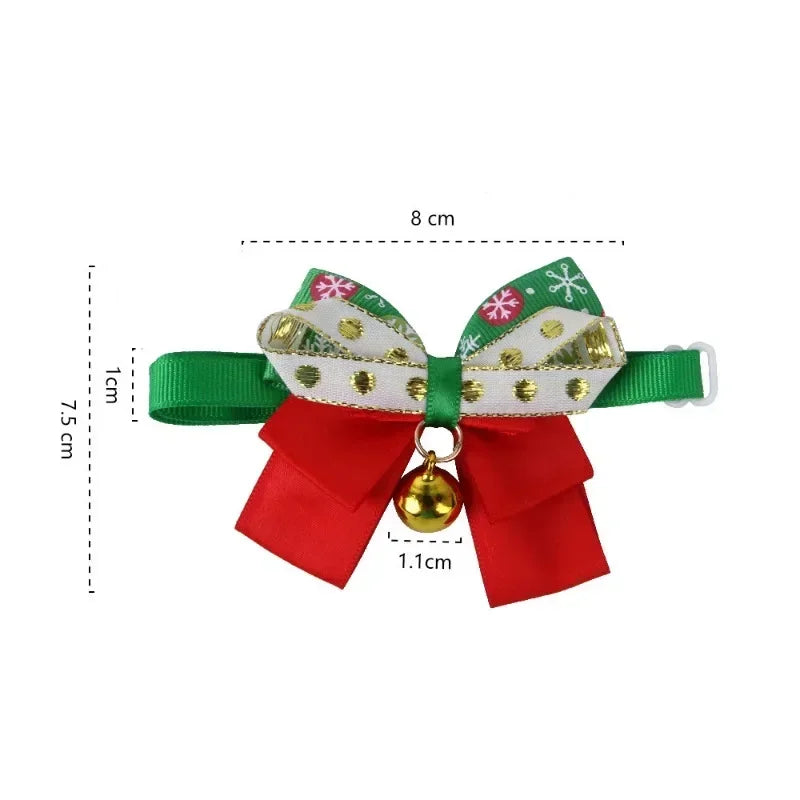 New Year's Christmas Pet Collar with Bell Cute Bow Tie Pet Cat Dog Collar Bow Tie Kitten Puppy Chihuahua Pug Collar