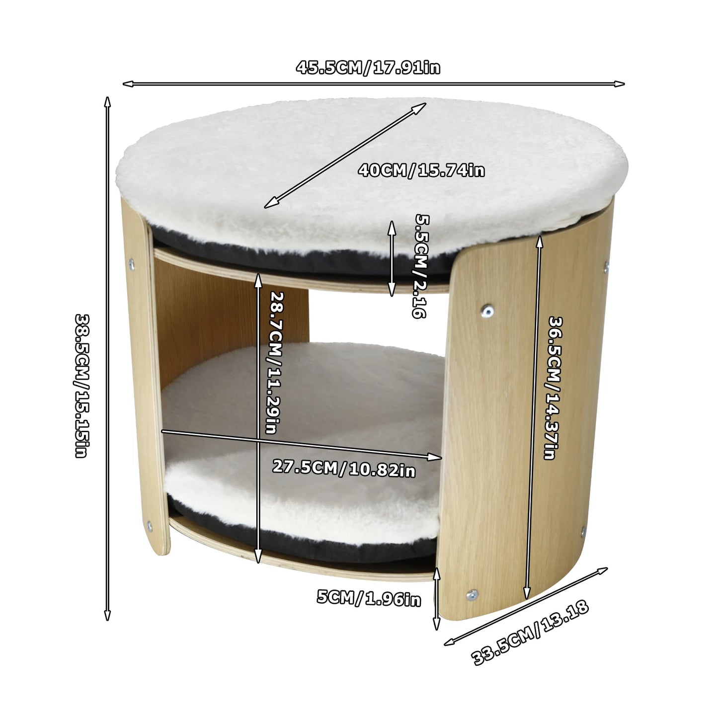 Elevated Cat Bed for Indoor Cats, 2-Tier Cute Small Cat Tree Tower with Natural Bamboo Frame, Removable Washable Soft Plush Mat