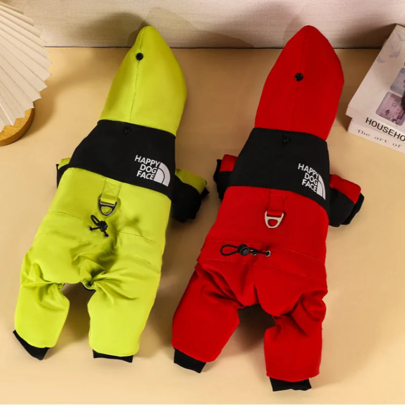 New winter dog clothes with fleece and thickened cotton coat, warm hooded four-legged pet clothing