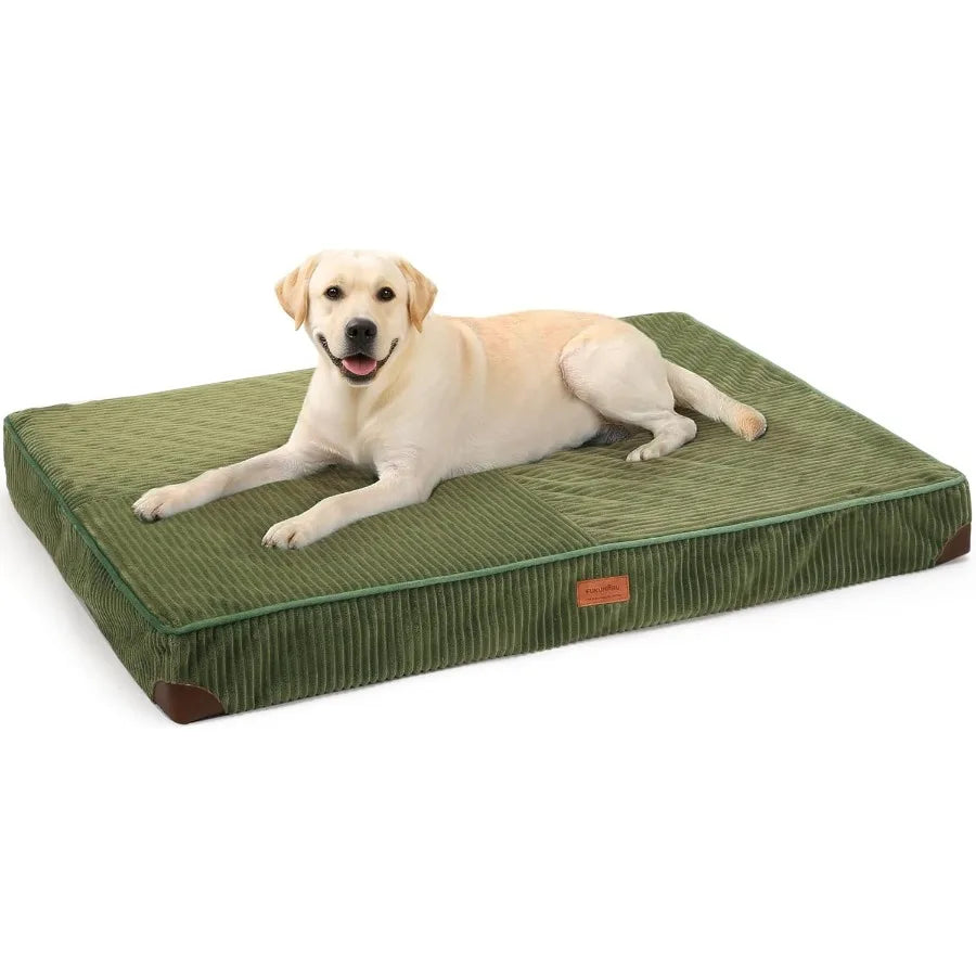 Large Waterproof Dog Bed with Egg Crate Foam Support and Washable Cover Plush Corduroy Exterior for Cozy Comfort AntiSlip Botto