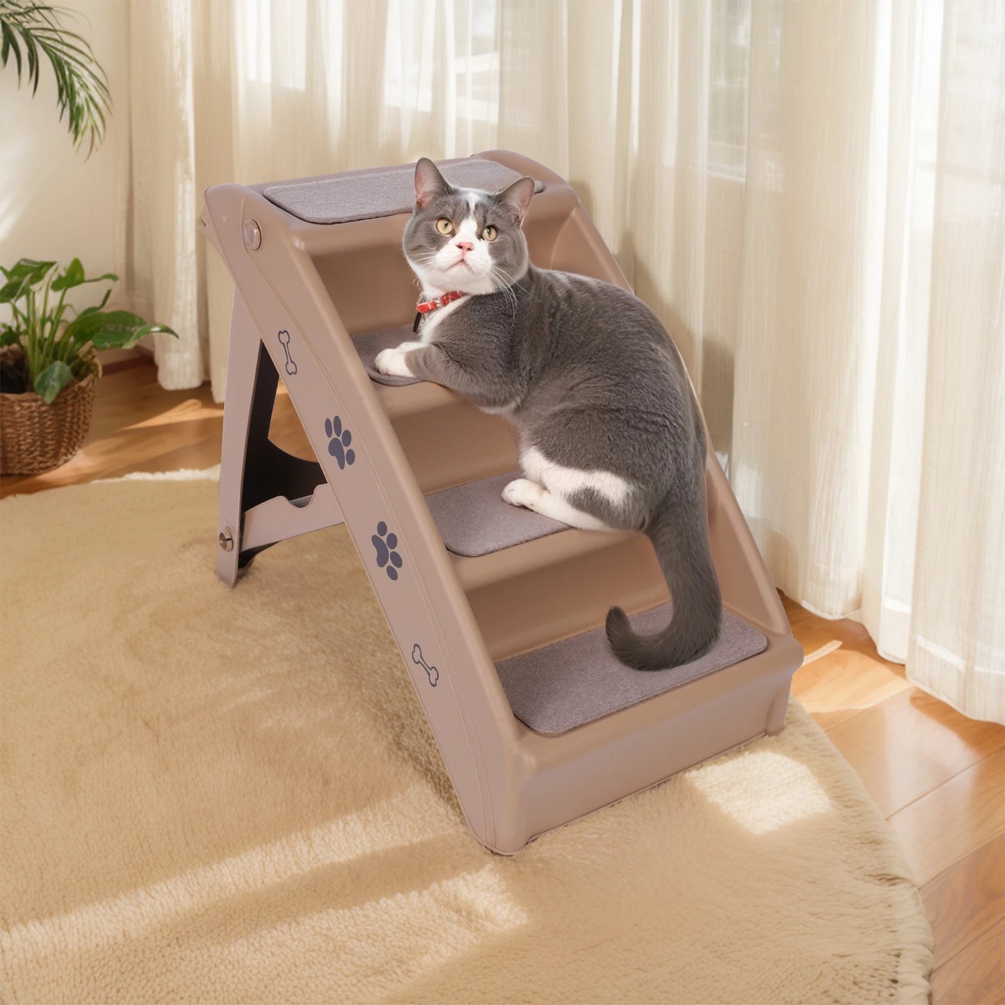 4-Step Pet Dog Stairs Foldable Indoor Pet Steps Non-Slip Dog Stairs Ramp Sofa Ladder Pet Furniture for High Bed Chair Couch Sofa