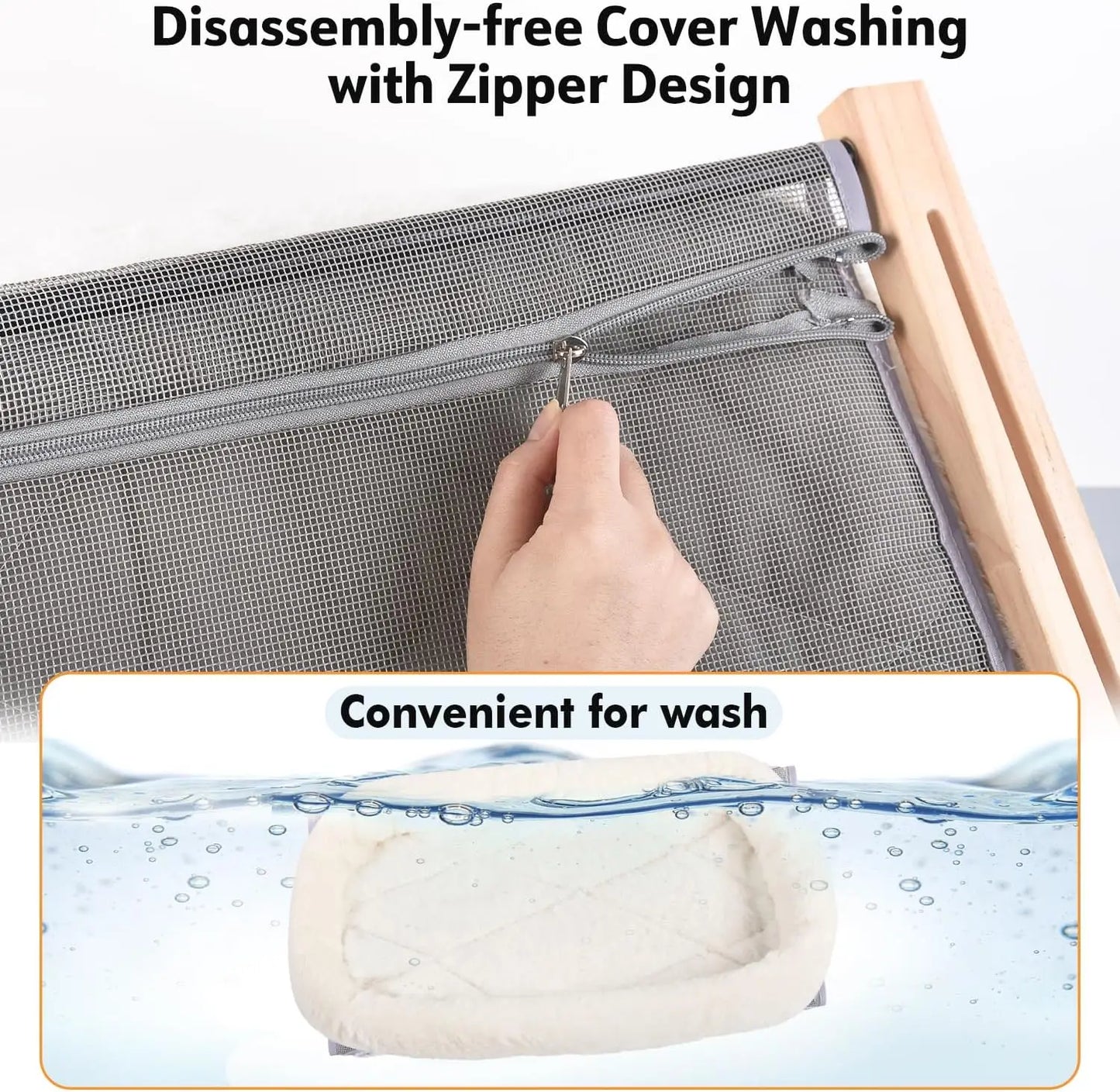 Sturdy Hammock Seat with Cushion Bed Cover, Wood & Metal Frame for Large Cats, Easy To Adjust Windowsill, Bedside, Drawer