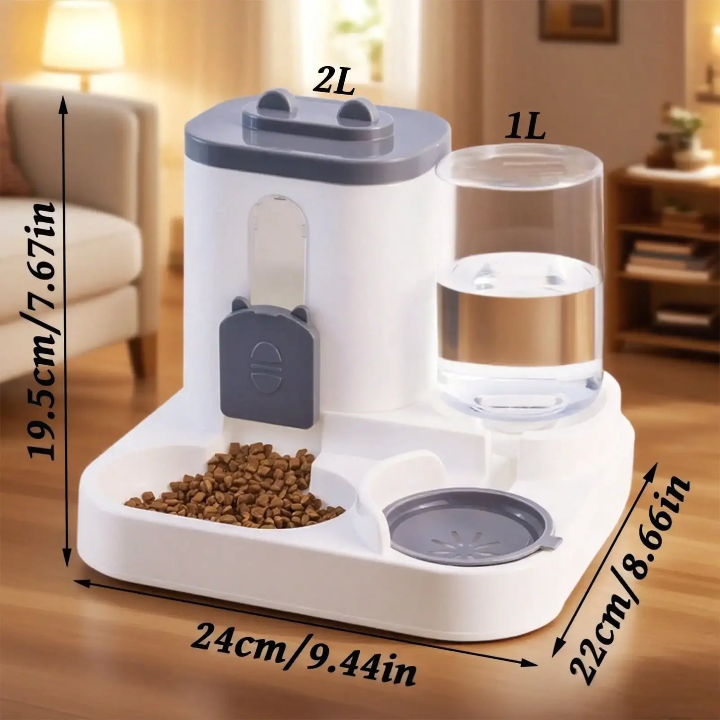 Automatic Cat Feeder And Water Dispenser In Set With Pet Food Bowl,Gravity Dog Waterer And Food Feeder For Small Medium Dog Cat