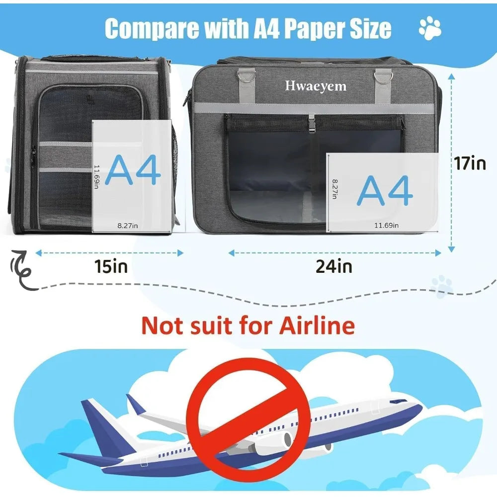 Pet Carrier with Wheels, Rolling Carrier for 2 Cats or Medium Dog, 24 X 15 X 17 Portable Crate for L