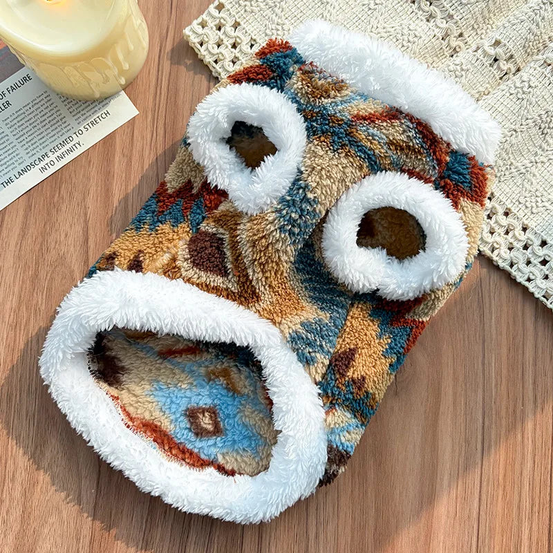 Dog Cat Vest - Winter Warm Plush Sleeveless Jacket, Nordic Knit Pattern Pet Coat, Cozy Fleece Lined Puppy Kitten Appar