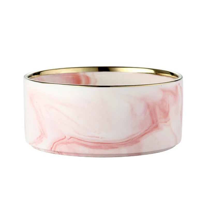 Ceramic Cat Bowl Double Marble Feeder for Dog Puppy with Raised Stand Non-Slip Feeding Food and Water Accessories Products #P021